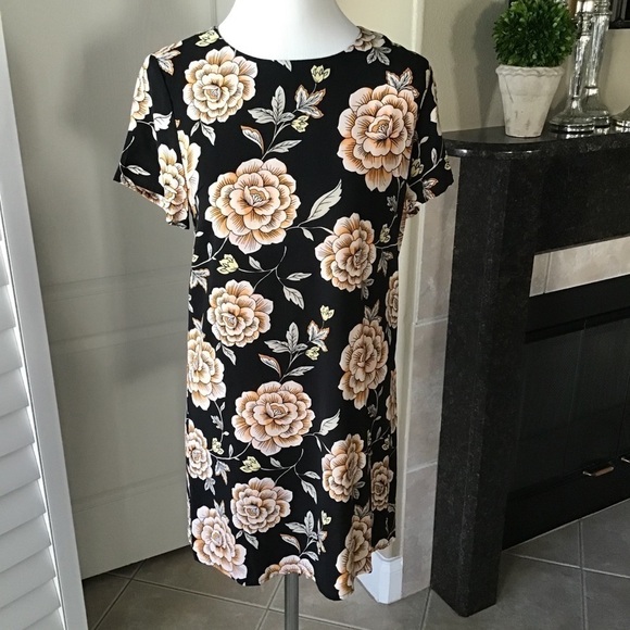 Floral Dress Women’s SMALL Black & Beige Lotus Print Career Forever 21 Tags NEW - Picture 15 of 15